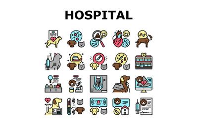 Hospital Pet Health Examination Icons Set Vector