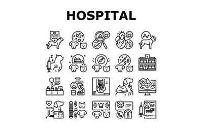 Hospital Pet Health Examination Icons Set Vector