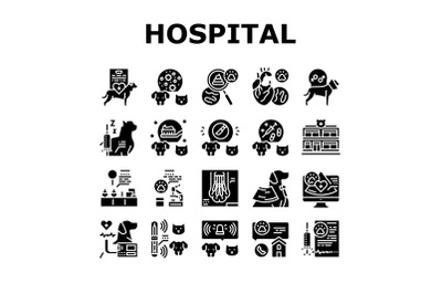 Hospital Pet Health Examination Icons Set Vector