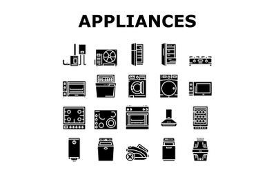 Appliances Domestic Equipment Icons Set Vector