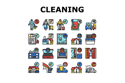 Cleaning Building And Equipment Icons Set Vector