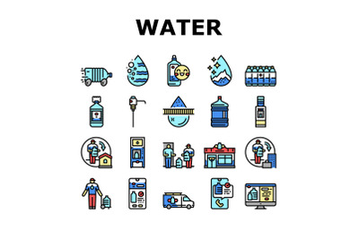 Water Delivery Service Business Icons Set Vector