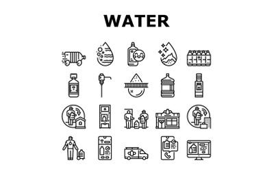 Water Delivery Service Business Icons Set Vector