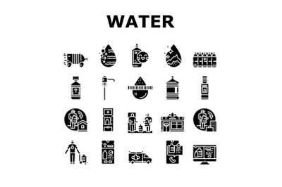 Water Delivery Service Business Icons Set Vector