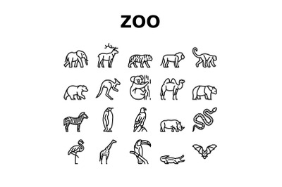 Zoo Animals, Birds And Snakes Icons Set Vector