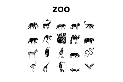 Zoo Animals, Birds And Snakes Icons Set Vector