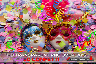 50 TRANSPARENT PNG Confetti Overlays