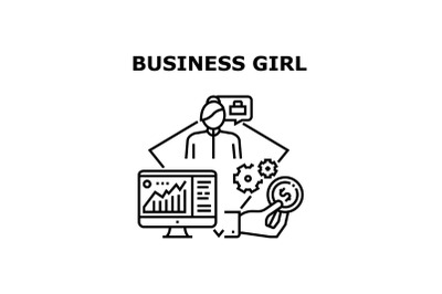 Business Girl Vector Concept Black Illustration