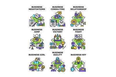 Business Relation Set Icons Vector Illustrations