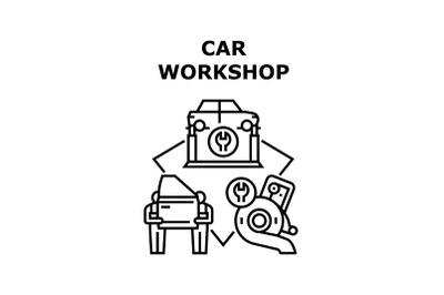 Car Workshop Vector Concept Black Illustration