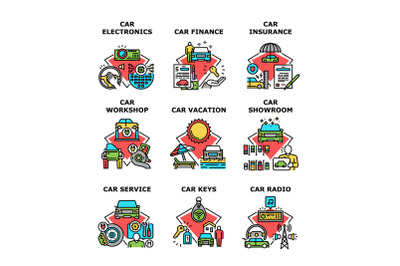 Car Electronics Set Icons Vector Illustrations