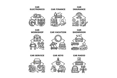 Car Electronics Set Icons Vector Illustrations