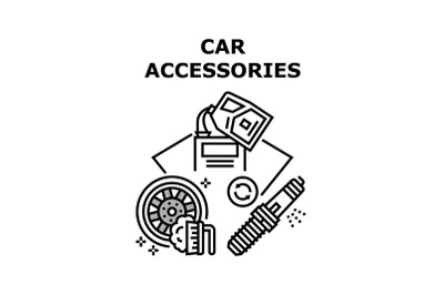 Car Accessories Vector Concept Black Illustration