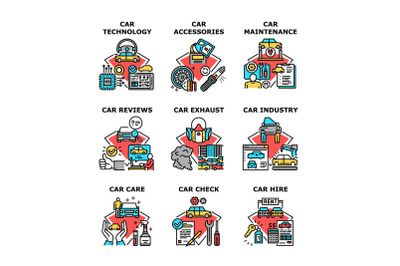 Car Technology Set Icons Vector Illustrations