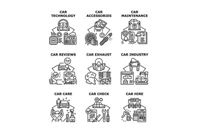 Car Technology Set Icons Vector Illustrations