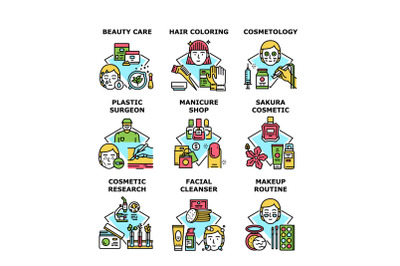 Cosmetic Treatment Set Icons Vector Illustrations