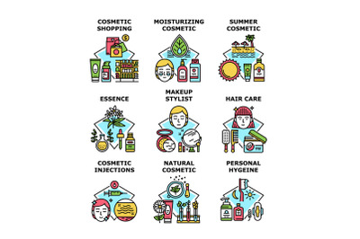 Cosmetic Hygiene Set Icons Vector Illustrations