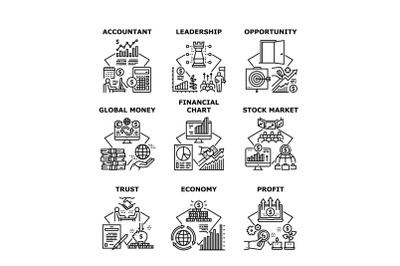 Financial Chart Set Icons Vector Illustrations