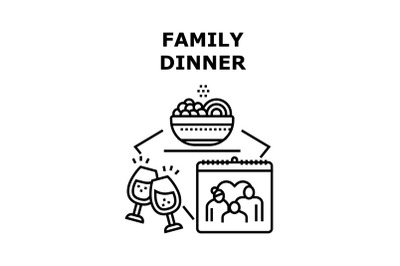 Family Dinner Vector Concept Black Illustration