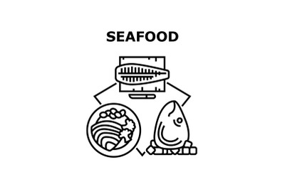 Seafood Dish Vector Concept Black Illustration