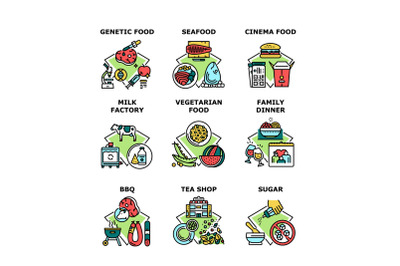 Food Family Dinner Set Icons Vector Illustrations