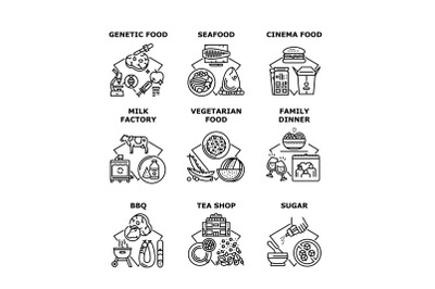 Food Family Dinner Set Icons Vector Illustrations