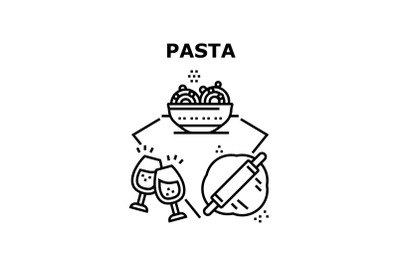 Pasta Tasty Dish Vector Concept Black Illustration