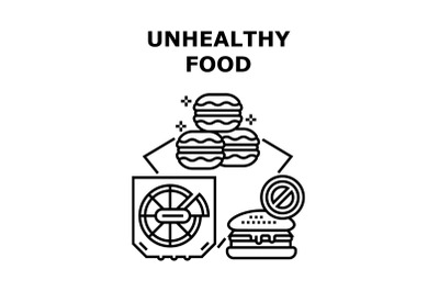 Unhealthy Food Vector Concept Black Illustration