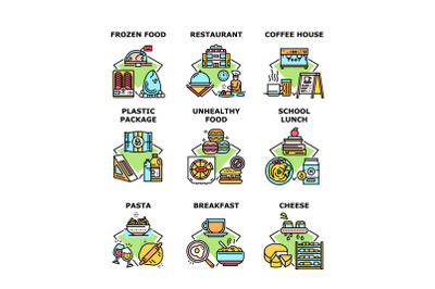 Food Restaurant Set Icons Vector Illustrations