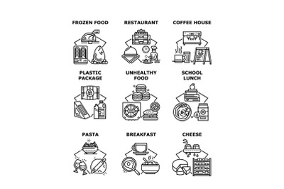 Food Restaurant Set Icons Vector Illustrations