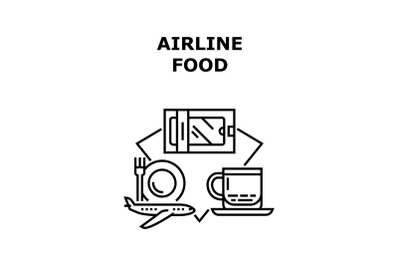 Airline Food Vector Concept Black Illustration