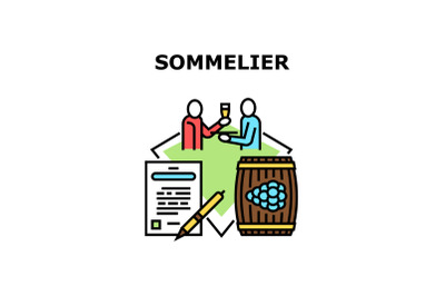 Sommelier Tasting Wine Concept Color Illustration