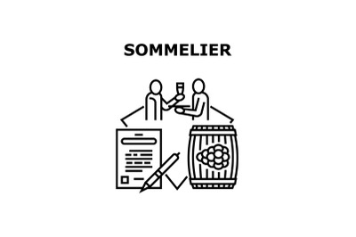 Sommelier Tasting Wine Concept Black Illustration