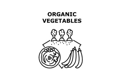 Organic Vegetables Concept Black Illustration