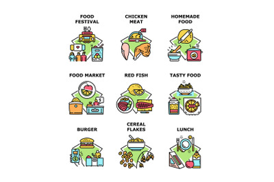 Food Festival Event Set Icons Vector Illustrations