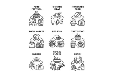 Food Festival Event Set Icons Vector Illustrations