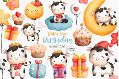 Baby cow birthday clipart, birthday clipart
