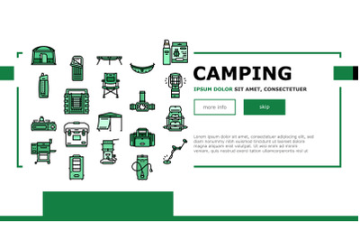 Camping Equipment And Accessories Landing Header Vector