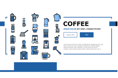 Coffee Make Machine And Accessory Landing Header Vector