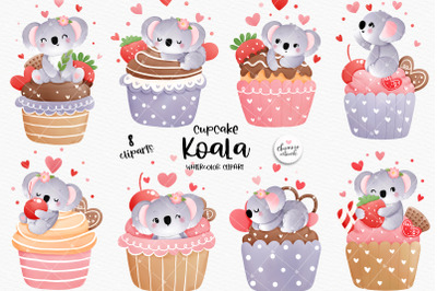 Cupcake koala clipart, koala birthday clipart