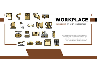 Workplace Accessories And Tools Landing Header Vector