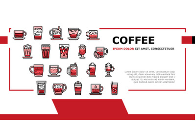 Coffee Types Energy Morning Drink Landing Header Vector