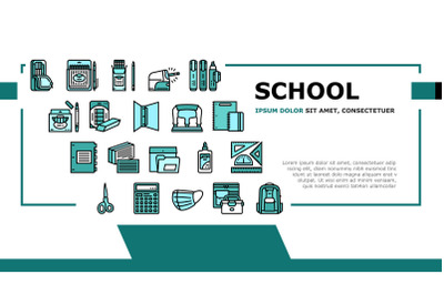 School Supplies Stationery Tools Landing Header Vector