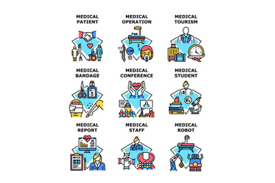 Medical Tourism Set Icons Vector Illustrations