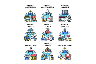 Medical Education Set Icons Vector Illustrations