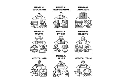 Medical Education Set Icons Vector Illustrations