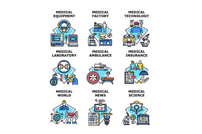 Medical Technology Set Icons Vector Illustrations