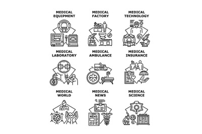 Medical Technology Set Icons Vector Illustrations