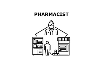 Pharmacist Work Vector Concept Black Illustration