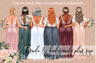 Bride and Bridesmaids Plus Size Clipart, Wedding Dress, Curvy Girl